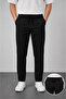 Men's Black Relaxed Fit Elastic Waist Lace-Up Jogger Fabric Trousers