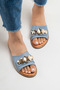 Genuine Leather Women's Blue Fog Buckle Slippers Simple - 5