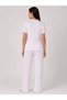 Women's White Pink Heart Patterned Shirt Collar Short Sleeve Long Pants Pajama Set Comfortable Home Wear Sleep Set - 3