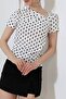 Women's Micro Digital Gathered Detailed Asymmetrical Collar Blouse - 6