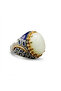 925 Sterling Silver Energy Stone Ring 14.5g Oval Green Stone with Gold-Tone & Blue Accents