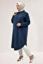 68062 Plus Size Buttoned Cupra Tunic - Navy Blue - 3