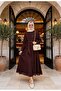 Cotton Lined Belted Shawl Detailed Skirt Suit Light Brown - 4