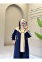 Women's 3-Piece Hooded Long Cardigan Two-Thread Hijab Tracksuit Set N-05529 _ Navy Blue