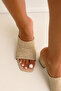 Heels 2641 - Textured Wide Band Beige Straw Women's Heels - 7