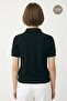 Polo Collar Front Buttoned Lace Trim Slim Knitwear Blouse - 4