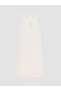 Lcwaikiki Classic Black V-Neck Striped Linen Blend A-Line Dress - 7