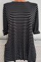 Er Clothing Summer Combed Cotton Blouse Crew Neck Capri Sleeve Black Striped - 2