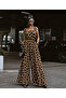 Women's Strappy Square Collar Patterned Beltless Long Single Jersey Jumpsuit