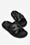 Women's Black Leather Comfortable Fit Soft Sole Cross-Striped Slippers - 5