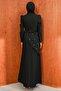 Black Waist Detailed Stoned Evening Dress - 4