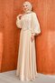 Beige Stone Embroidered Bustier Evening Dress - 4