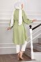Self-Patchwork Lace-Up Long Shirt Tunic Green Olive - 5