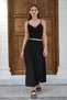 Black Women's Puff Scuba Flared Long Skirt with Elastic Waist - 3