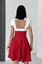 Women's Ribbon Detail Strapless Tie-Back Design Red Flared Mini Evening Dress - 4