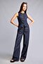 100% Cotton Wide Leg Indigo Jean Trousers with Pockets I0072Ax26Hs - 3