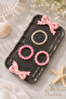 Women's Pink White Pearl Beaded 3-Piece Elastic Ring Set - 5