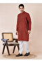 Mens Red All-Over Printed Cotton Kurta Set - 2