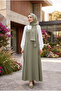 Khaki Rope Strap Dabıl Fabric Gilet Dress Oversize Hijab Dress with Adjustable Straps - 2