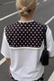 Women's Oversize T-Shirt Polka Dot White Dot Shawl Collar with Accessory White – Comfortable Fit, 100% Cotton - 5