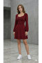 Women's Long Sleeve Square Heart Neck Mini Modal Dress - 3