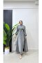 Stone Buckle Detailed Hijab Evening Dress