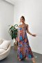 Women's Satin Fabric Strap Long Bohemian Style Colorful Dress - 7