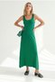 Women's Grass Green Strappy Midi Cotton Bell Dress Elb-19002444 - 2