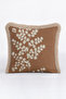 Botanical Leaf Design Fringed Pillowcase - Branch Figured Tan Cream Mink Tassel Throw Pillow Cover - 3
