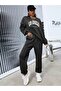 Los Angeles Tracksuit Set - Black Printed Suit Jogger Sweatshirt Elastic Leg Crew Neck