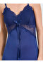 Navy Blue Lace Trim Strappy Slip Dress - 3