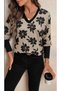 Women's Long Sleeve V-Neck Patterned Single Jersey Blouse - 3