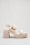 Women's Beige Thick-Heeled Sandals with Open Back, Casual Shoes - 2