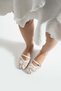 Merina Women's Flat Ballet Lace Woven Floral Pattern Buckle Flat Shoes |   Cream - White - Burgundy - 2