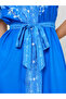Blue Graphic Short Sleeves Shirt Maxi Dress - 4