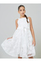 Girls White A-Line Lace Midi Dress - 2