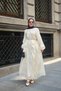 Women's Detachable Collar Ruffle Cape Detailed Elasticized Ankle-Length Dress Ecru - 4