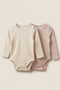 Organic Cotton Baby Salmon Striped and Polka Dot 2-Piece Long Sleeve Snap Fastener Bodysuit Set