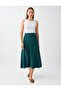 Dark Green Elastic Waist Linen Blend Flowing Skirt