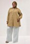 68061 Large Size Muslin Shirt with Pockets and Cuffs - Beige