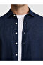 Navy Blue Breathable 100% Linen Regular Fit Long Sleeve Shirt 50320945-Vr033 - 6