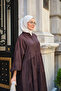 Women's Leaf Embroidery Detailed Half-Button Dress Brown - 3