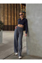 Women's Gray Front Stitching Detailed Thessaloniki Pants High Waist Wide Leg Knitted Loose Leg - 3