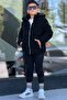 Boys' Black Fur Lined Detachable Hooded Nova Winter Coat Km4014 - 5