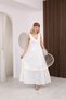 V-Neck Covered Button Detail Linen Dress Cream Color - 2