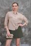 Women's Beige Guipure Detailed Double Pocket Linen Shirt Pc028 - 5