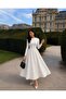 Women's Waist-Slit Polka Dot Patterned Lace-Up Victorian Dress - 4
