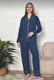 Women's Seasonal Front Buttoned Shirt Collar Long Sleeve Lycra Rink Viscose Pajama Set 2888 - 3