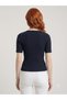 Women's V-Neck Black Knitwear T-Shirt - 2