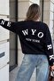 Women's Oversize Sweatshirt Wyo Ny Printed Black – Crew Neck, 3 Thread Rastering - 5